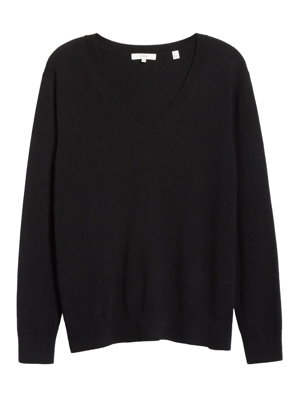 Vince Weekend Plush  Cashmere V-Neck Sweater Pullover M Black Soft Knit Ribbed